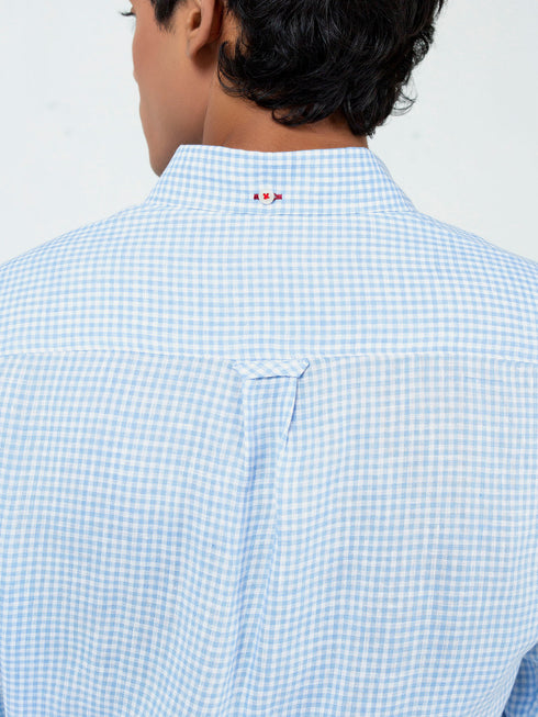 Light Blue Gingham CottonLinen Shirt Brumano Pakistan