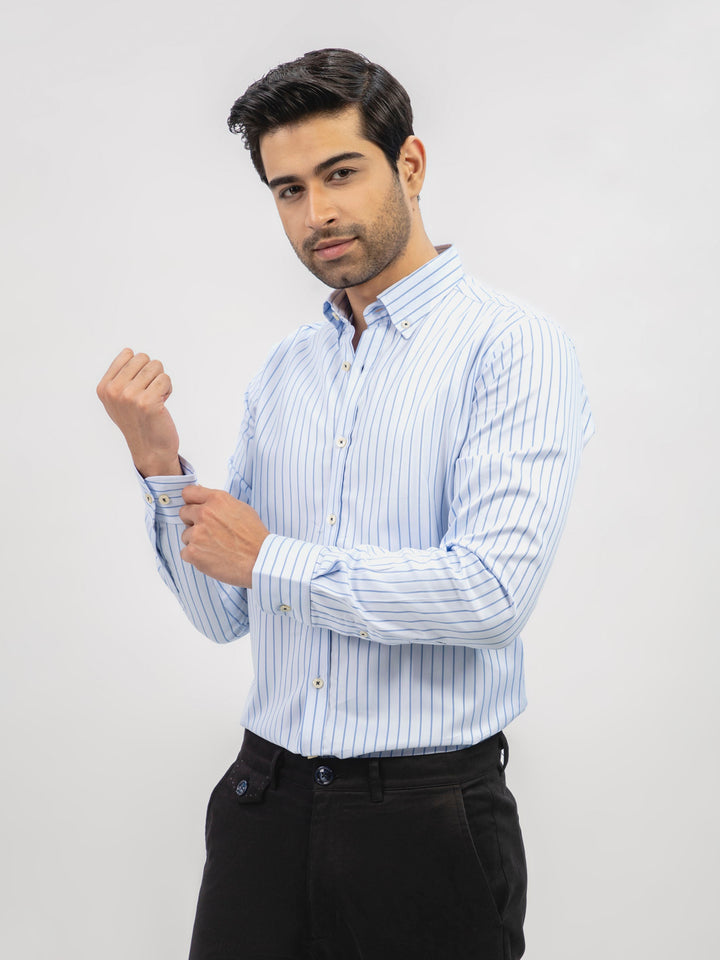Light Blue Herringbone Striped Formal Shirt Brumano Pakistan
