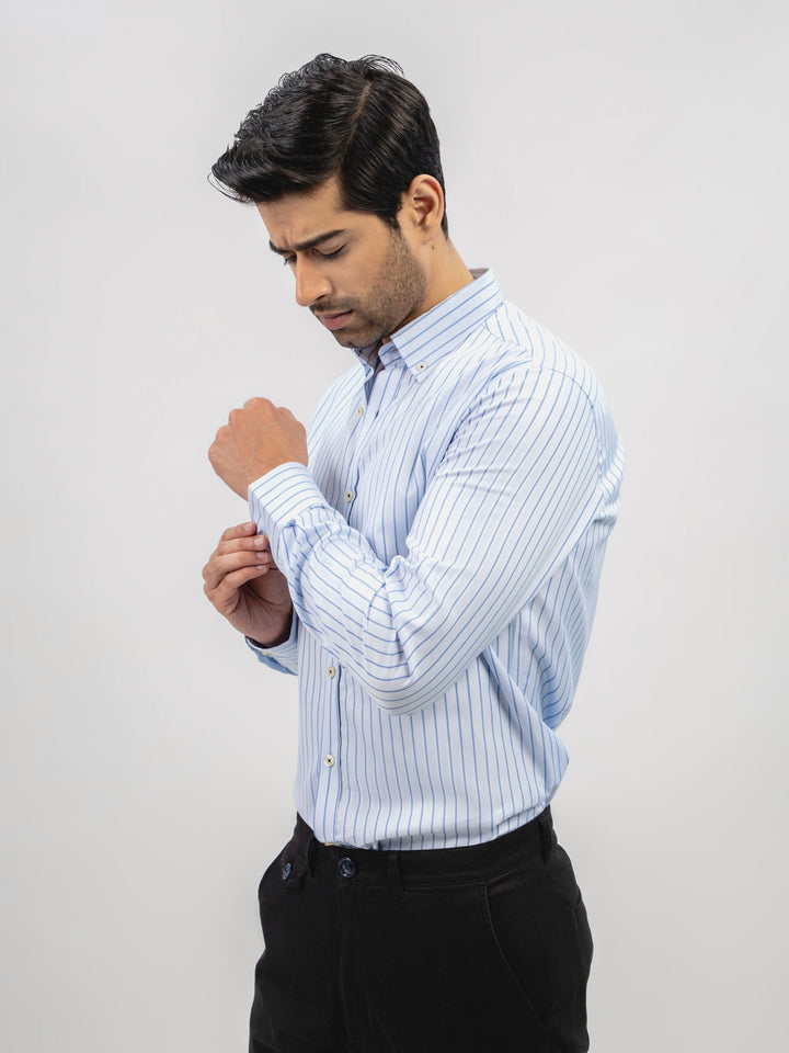 Light Blue Herringbone Striped Formal Shirt Brumano Pakistan
