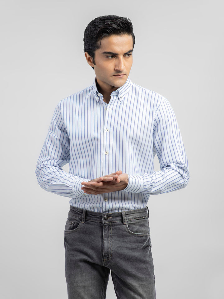 Sky Blue Striped Structured Formal Shirt Brumano Pakistan
