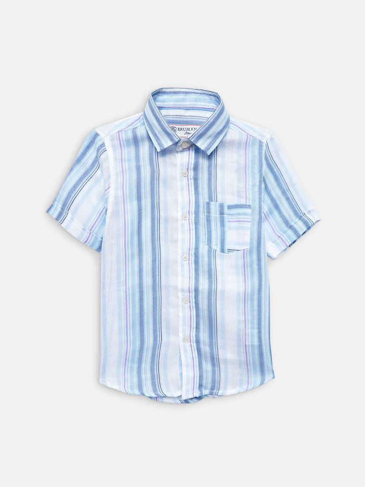 Light Blue Striped Half Sleeve Casual Shirt Brumano Pakistan