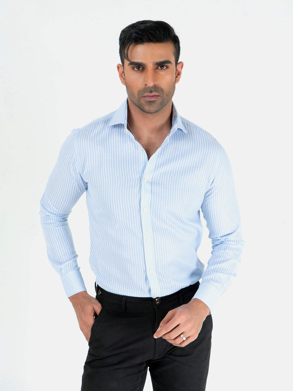 Light Blue Striped Structured Formal Shirt