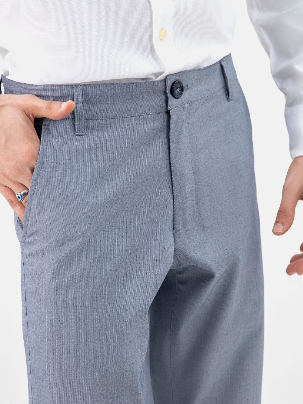 Light Blue Structured Casual Fit Chinos