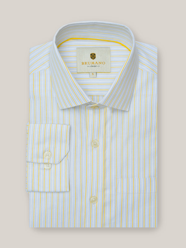 Light Blue & Yellow Structured Striped Formal Shirt