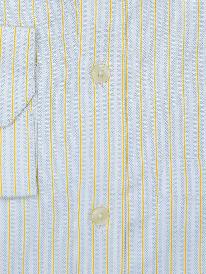 Light Blue & Yellow Structured Striped Formal Shirt