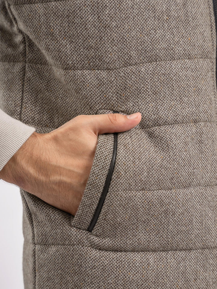 Light Brown Wool Structured Sleeveless Zipper Jacket