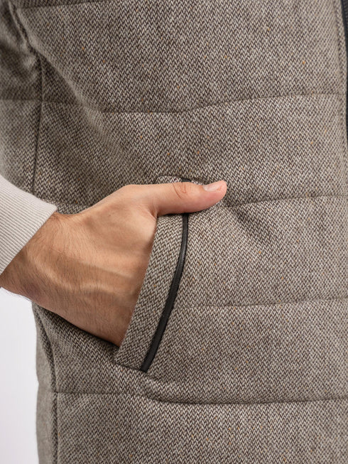 Light Brown Wool Structured Sleeveless Zipper Jacket