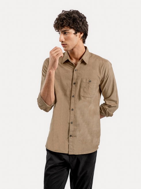 Light Camel Brown Corduroy Shirt