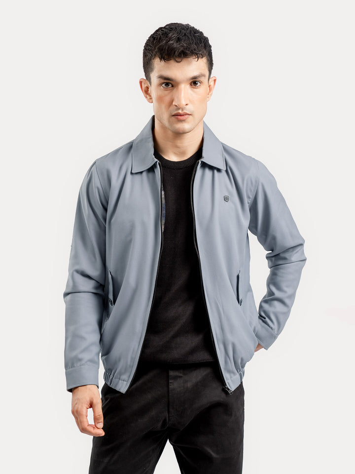 Light Grey Harrington Jacket With Collar