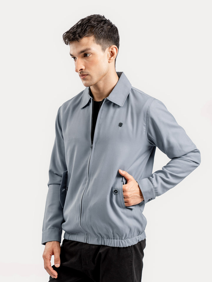 Light Grey Harrington Jacket With Collar