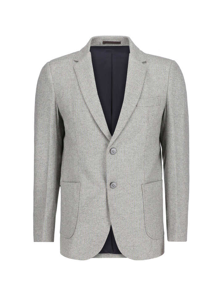Light Grey Herringbone Wool & Cashmere Blazer - Sartoria Brumano Pakistan