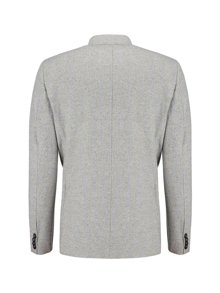 Light Grey Herringbone Wool & Cashmere Blazer - Sartoria