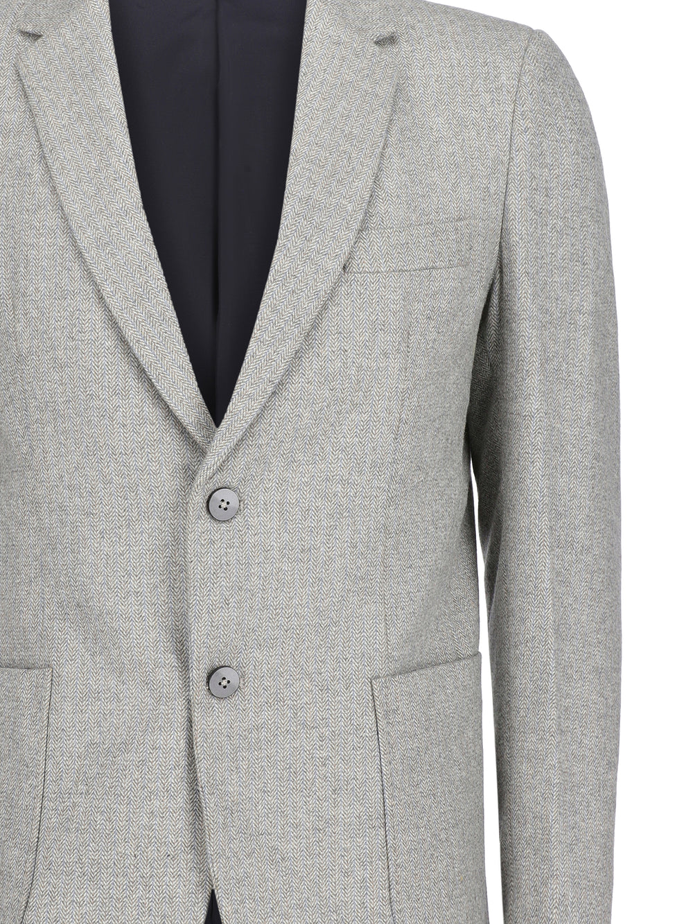 Light Grey Herringbone Wool & Cashmere Blazer - Sartoria