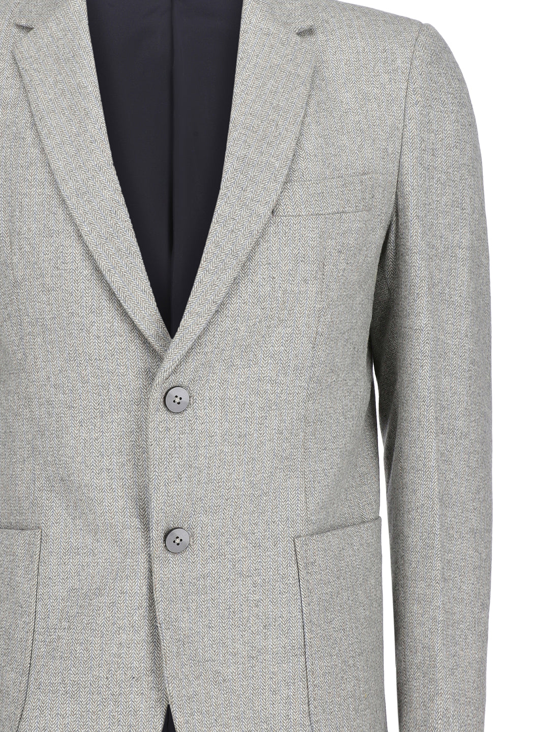 Light Grey Herringbone Wool & Cashmere Blazer - Sartoria