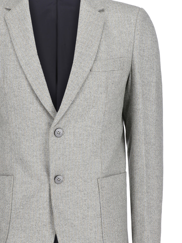 Light Grey Herringbone Wool & Cashmere Blazer - Sartoria