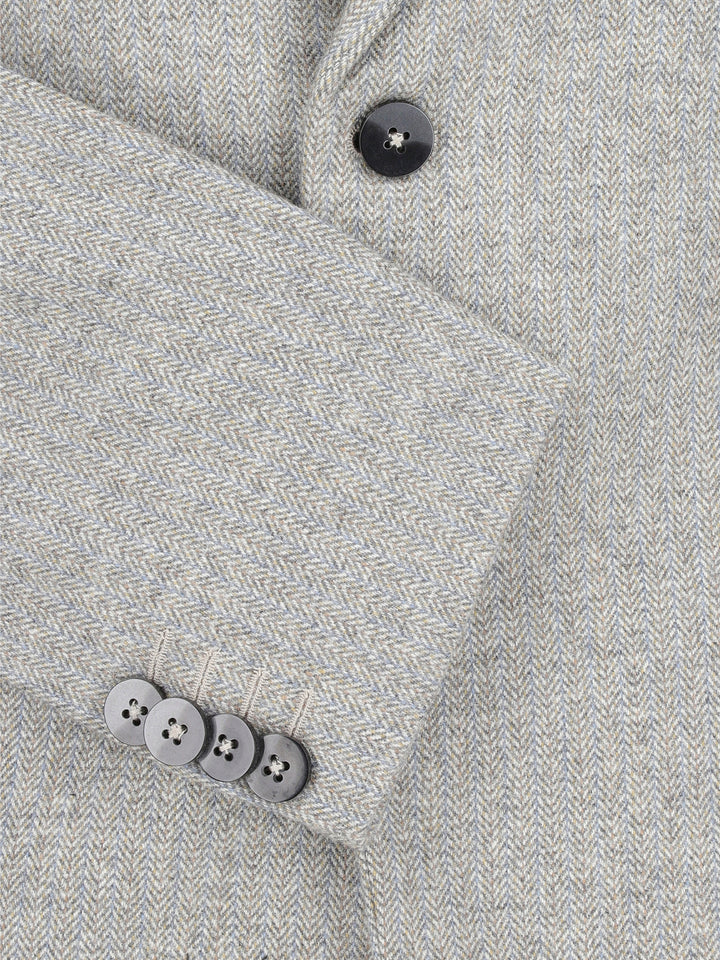Light Grey Herringbone Wool & Cashmere Blazer - Sartoria
