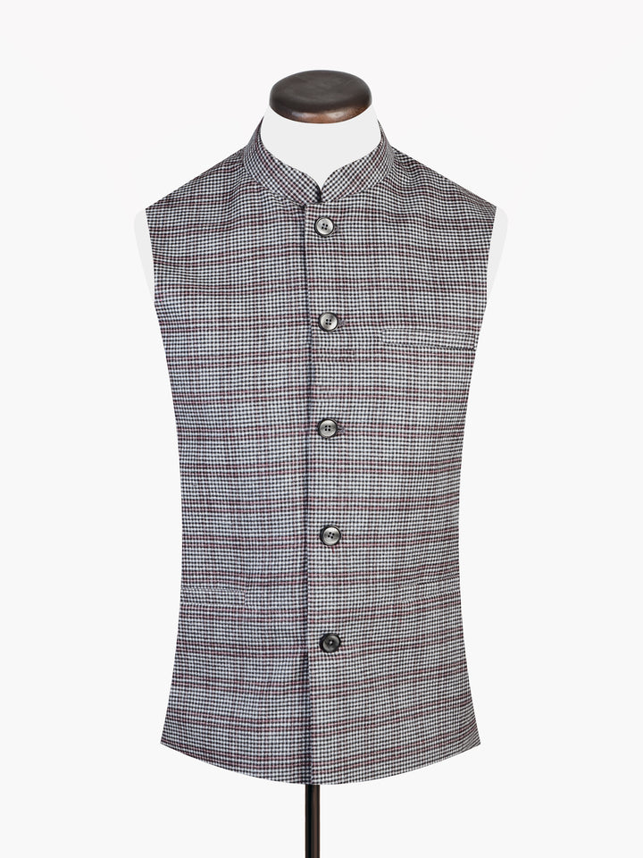 Light Grey Micro Checkered Wool Blended Waistcoat Brumano Pakistan