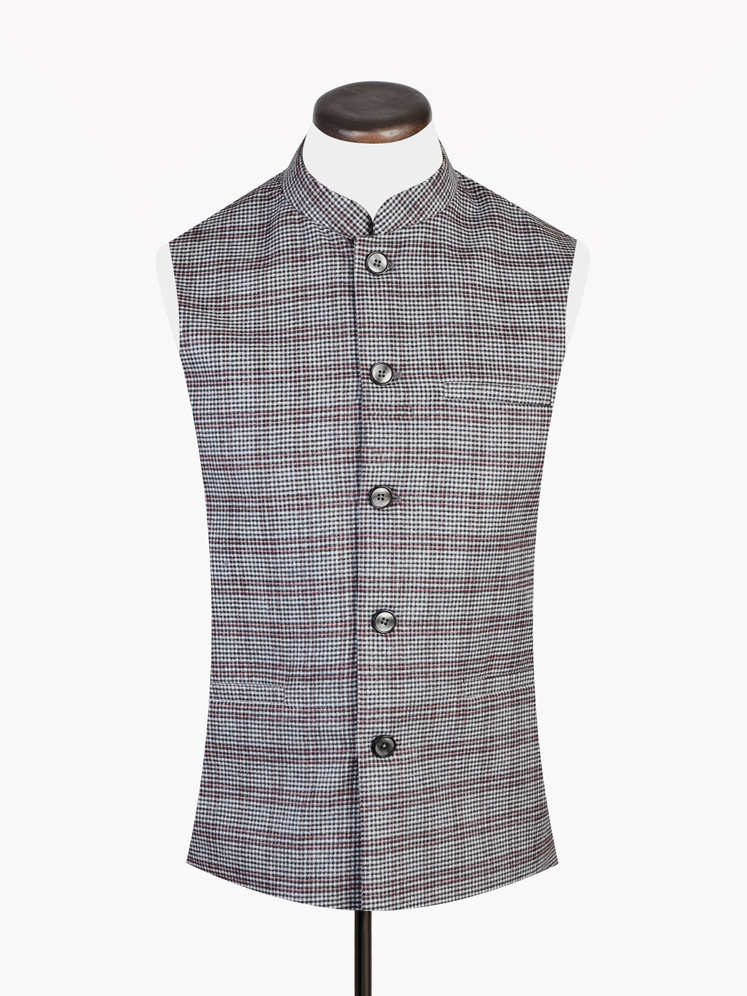 Light grey micro checkered wool blended waistcoat brumano pakistan