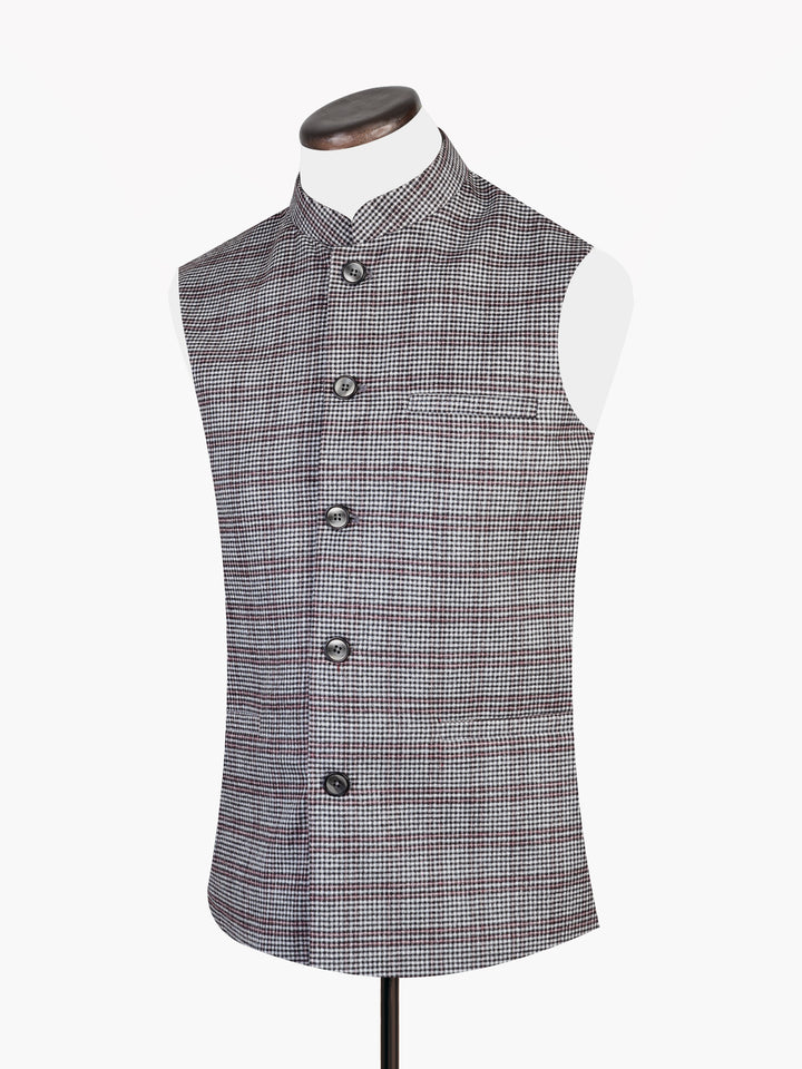 Light Grey Micro Checkered Wool Blended Waistcoat Brumano Pakistan