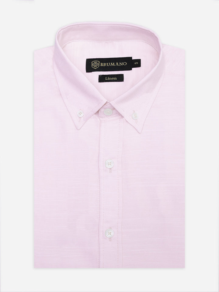 Light Pink Linen Blended Button Down Shirt