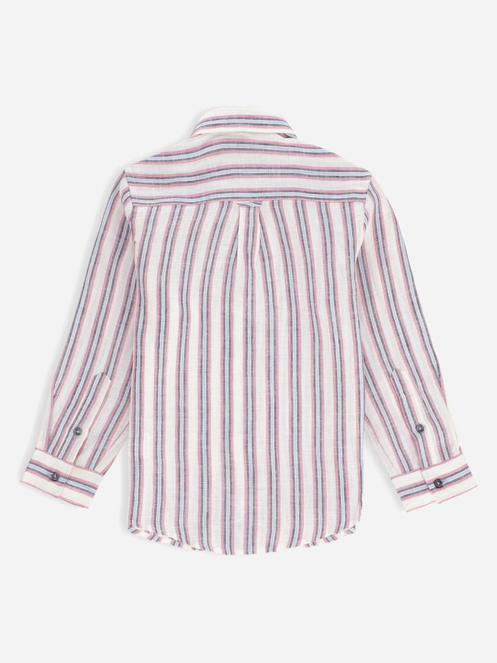Lilac & Blue 100% Linen Striped Casual Shirt Brumano Pakistan