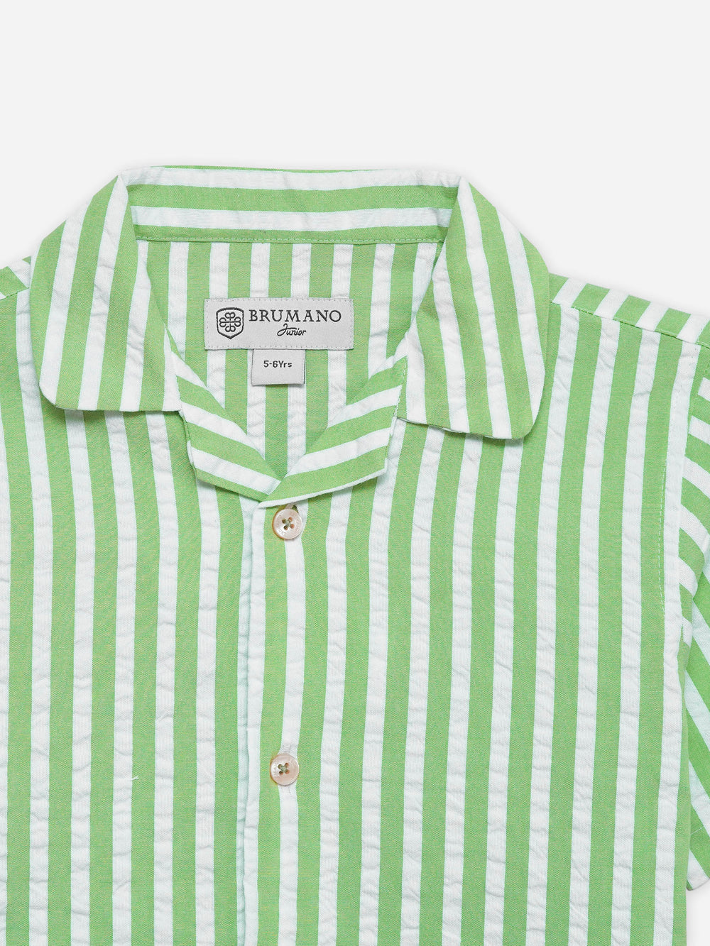 Lime Green Seersucked Striped Cuban Collar Shirt - Junior