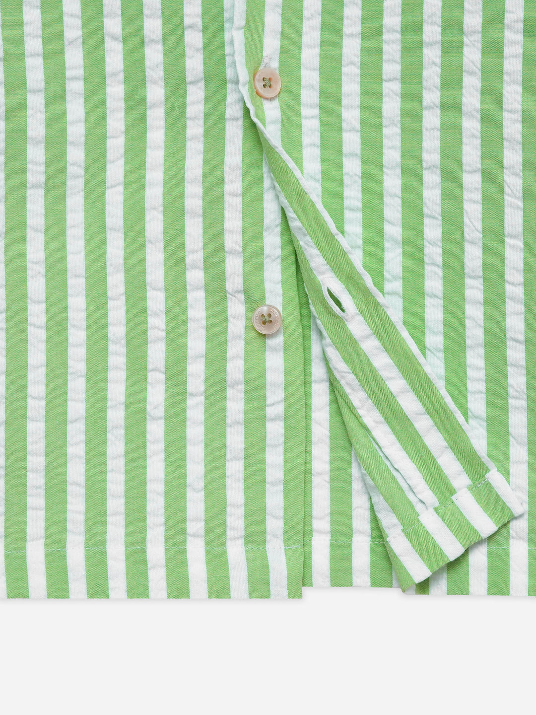 Lime Green Seersucked Striped Cuban Collar Shirt - Junior