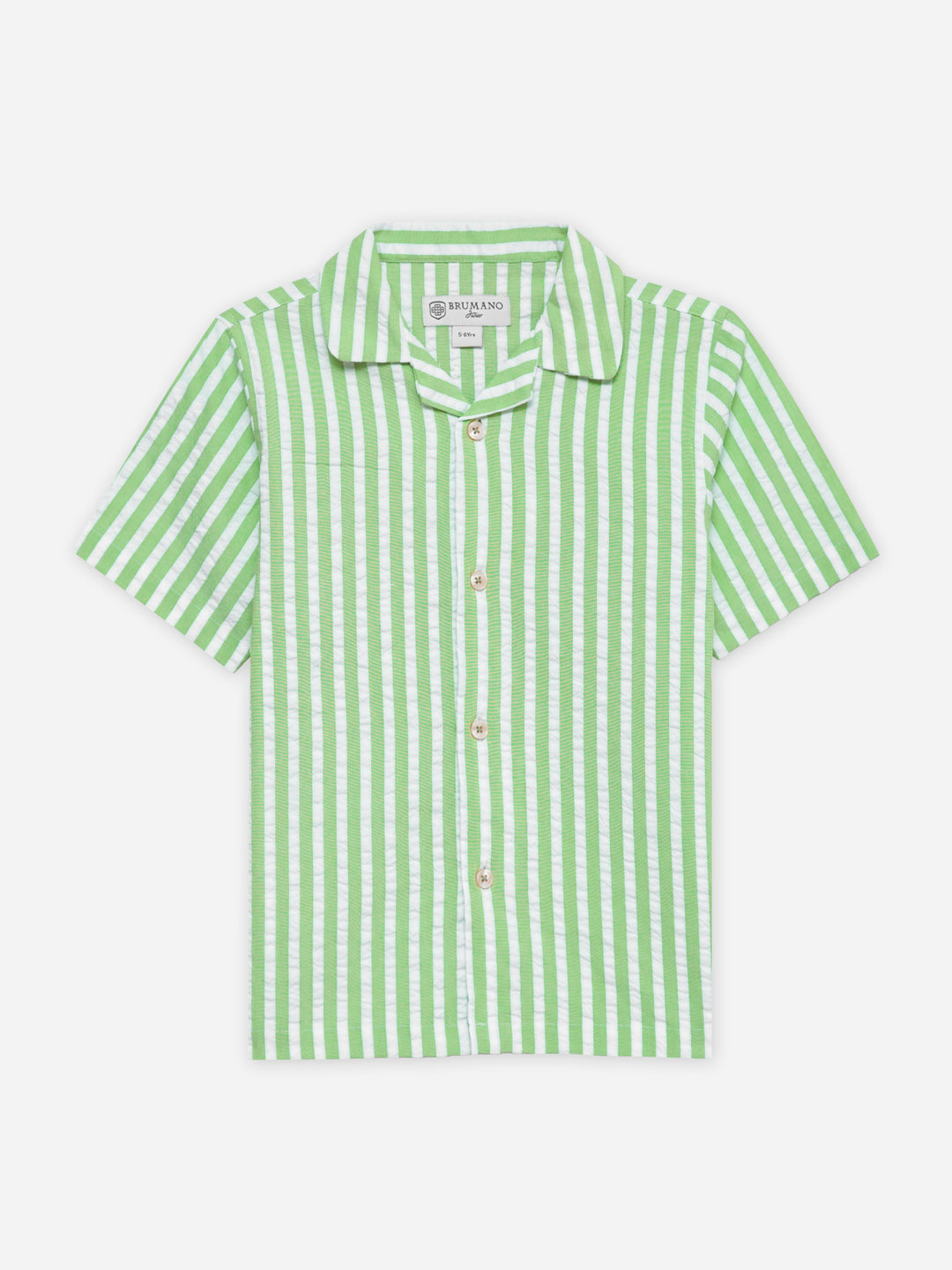 Lime Green Seersucked Striped Cuban Collar Shirt - Junior