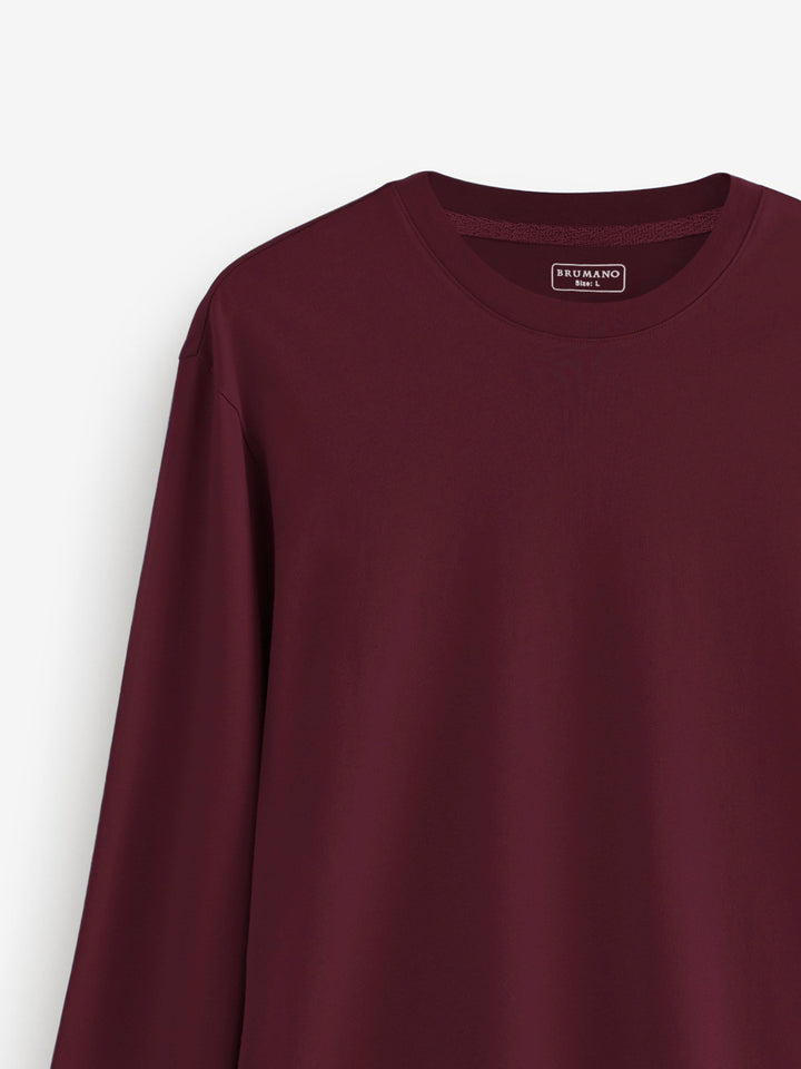 Maroon Long Sleeve Crew Neck T-Shirt