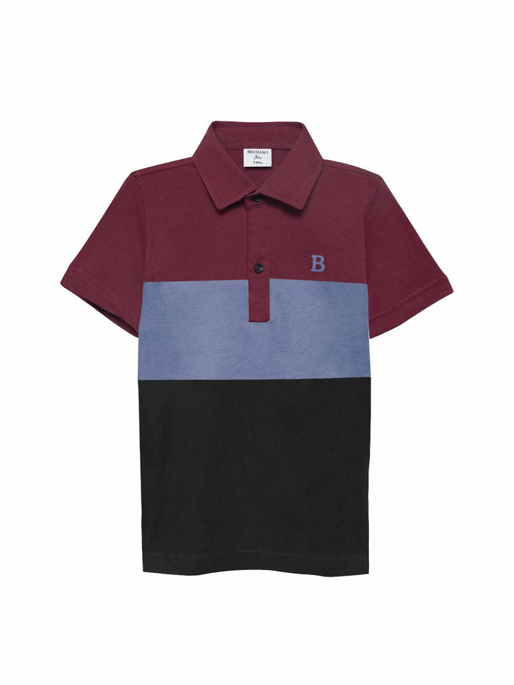 Maroon & Black Three Tone Casual Polo - Junior