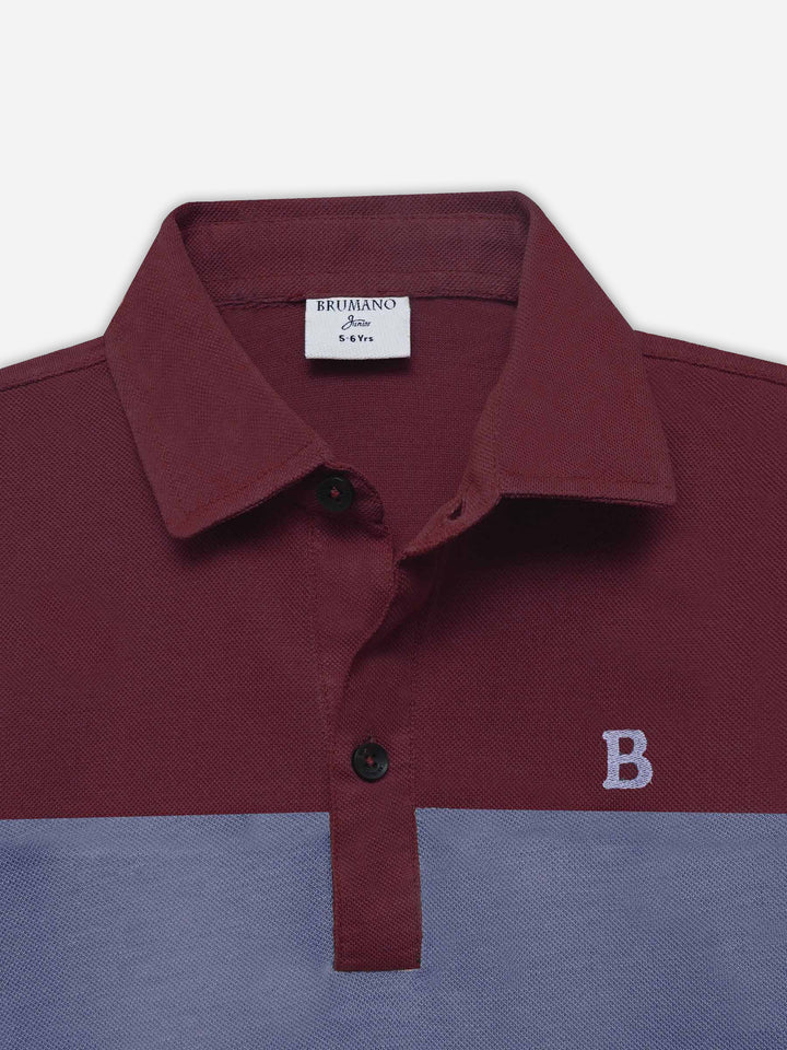 Maroon & Black Three Tone Casual Polo - Junior