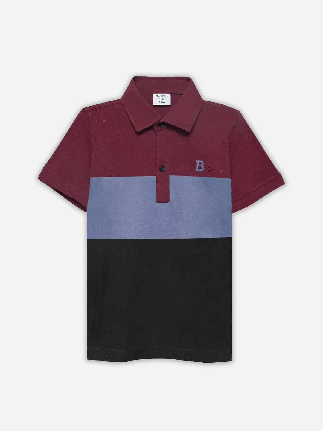 Maroon & Black Three Tone Casual Polo - Junior