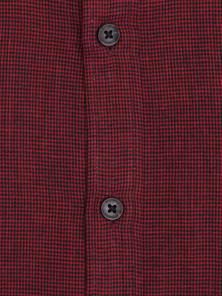 Maroon Linen Blended Houndstooth Patterned Shirt