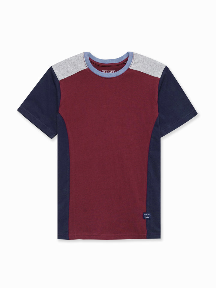 Maroon & Navy Blue T-shirt With Contrasting Rib - Junior