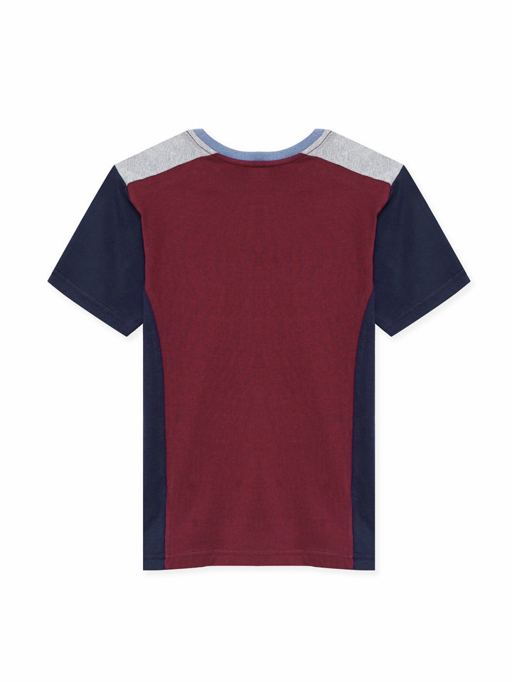 Maroon & Navy Blue T-shirt With Contrasting Rib - Junior