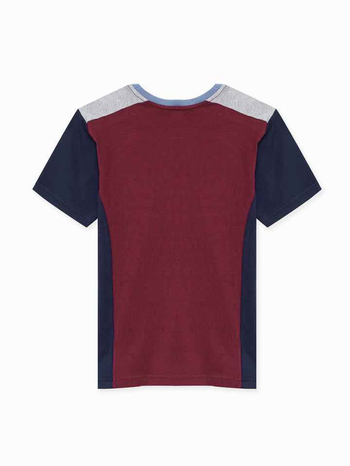 Maroon & Navy Blue T-shirt With Contrasting Rib - Junior