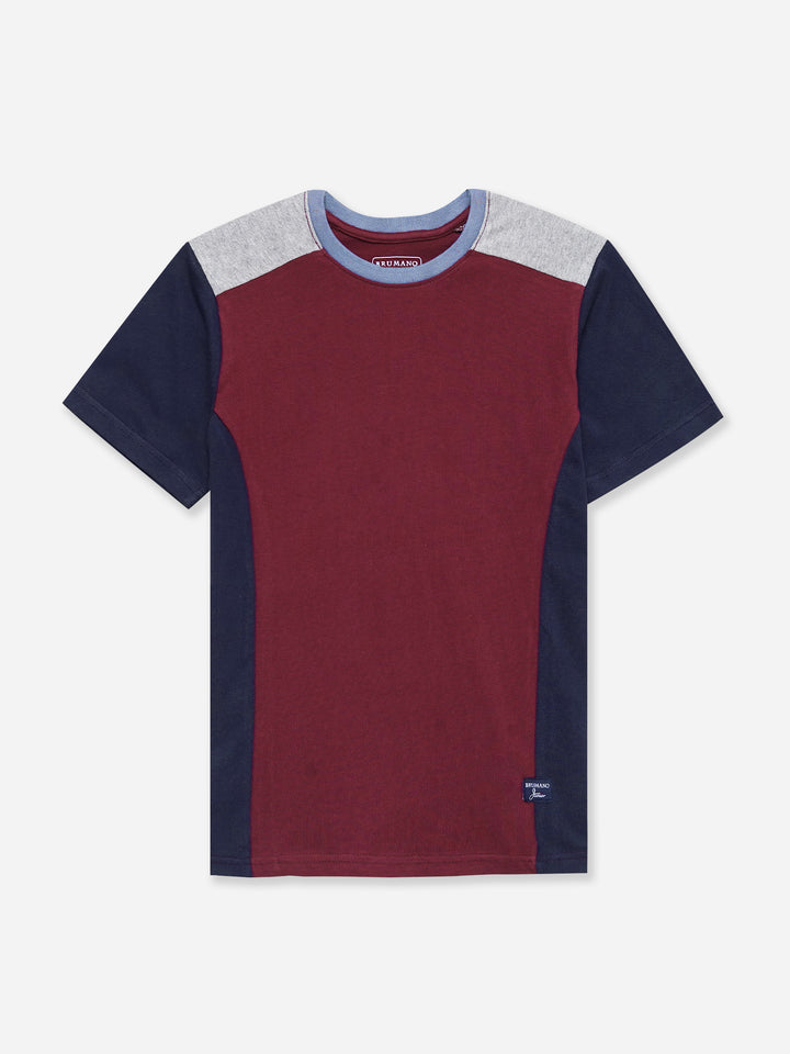 Maroon & Navy Blue T-shirt With Contrasting Rib - Junior