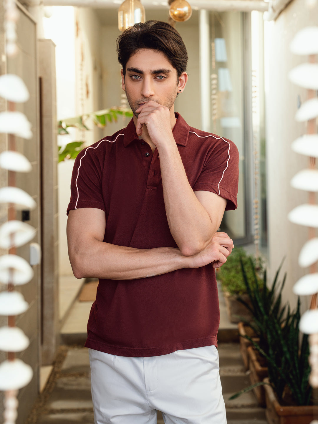 Maroon Raglan Sleeve Pique Sporty Polo