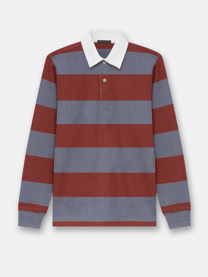 Maroon Striped Full Sleeve Rugby Polo