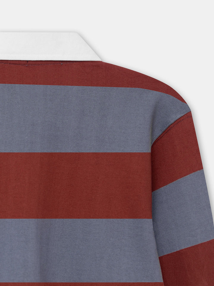Maroon Striped Full Sleeve Rugby Polo