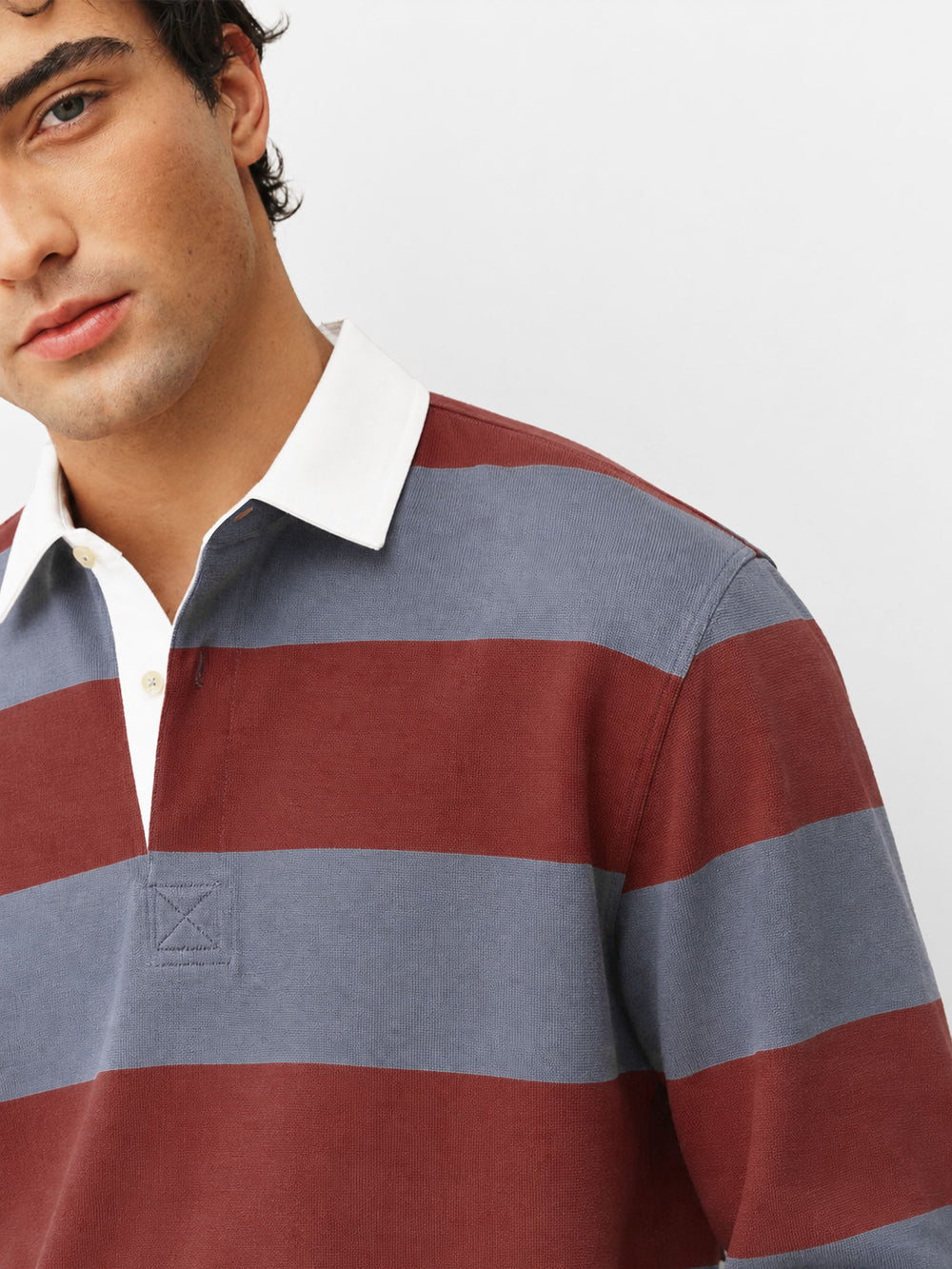 Maroon Striped Full Sleeve Rugby Polo