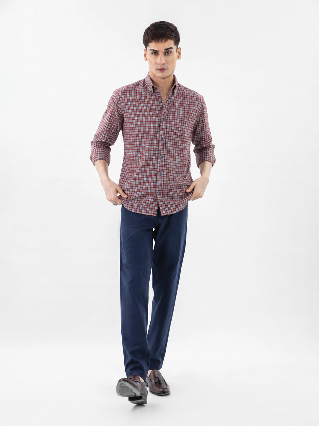 Maroon Vintage Look Linen Checkered Shirt