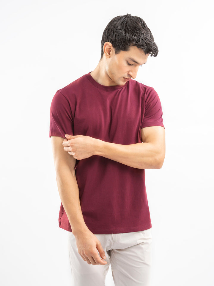 Maroon 100% Cotton Basic Tee