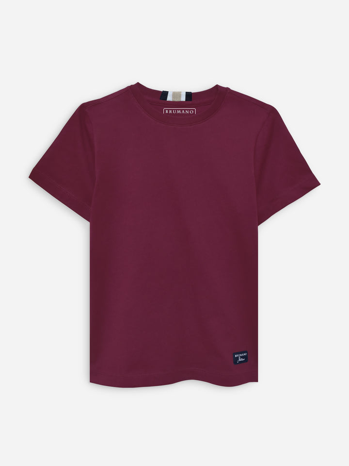 Maroon 100% Cotton Casual Tee With Detailing