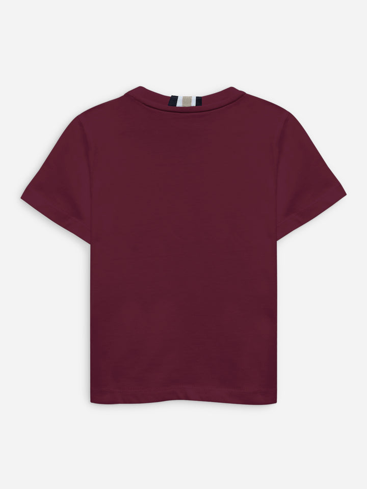 Maroon 100% Cotton Casual Tee With Detailing