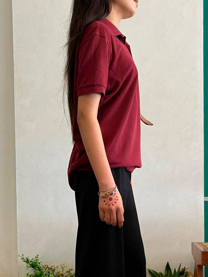 Maroon 100% Cotton Pique Polo - Women