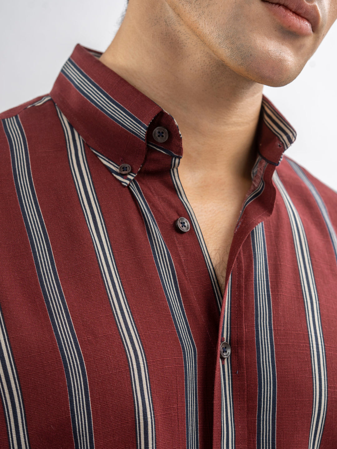 Maroon Bold Striped Button Down Shirt
