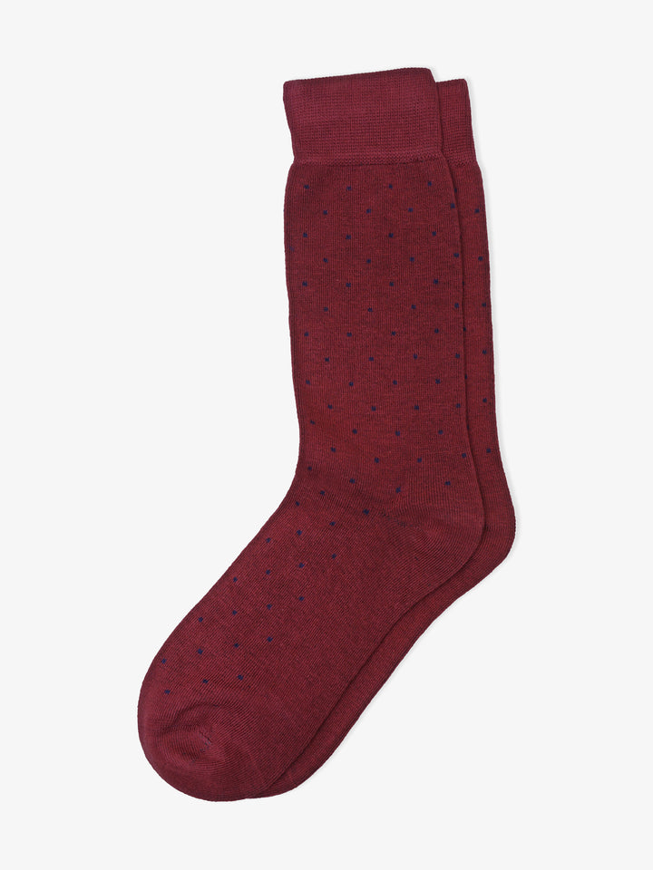 Maroon Cotton Socks With Blue Dots