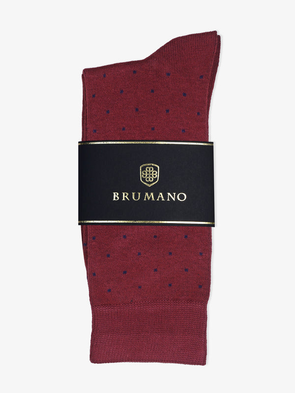Maroon Cotton Socks With Blue Dots