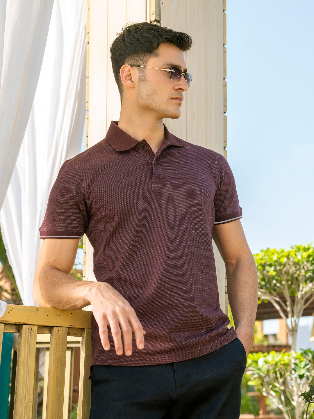Maroon Dobby Structured Slimfit Polo